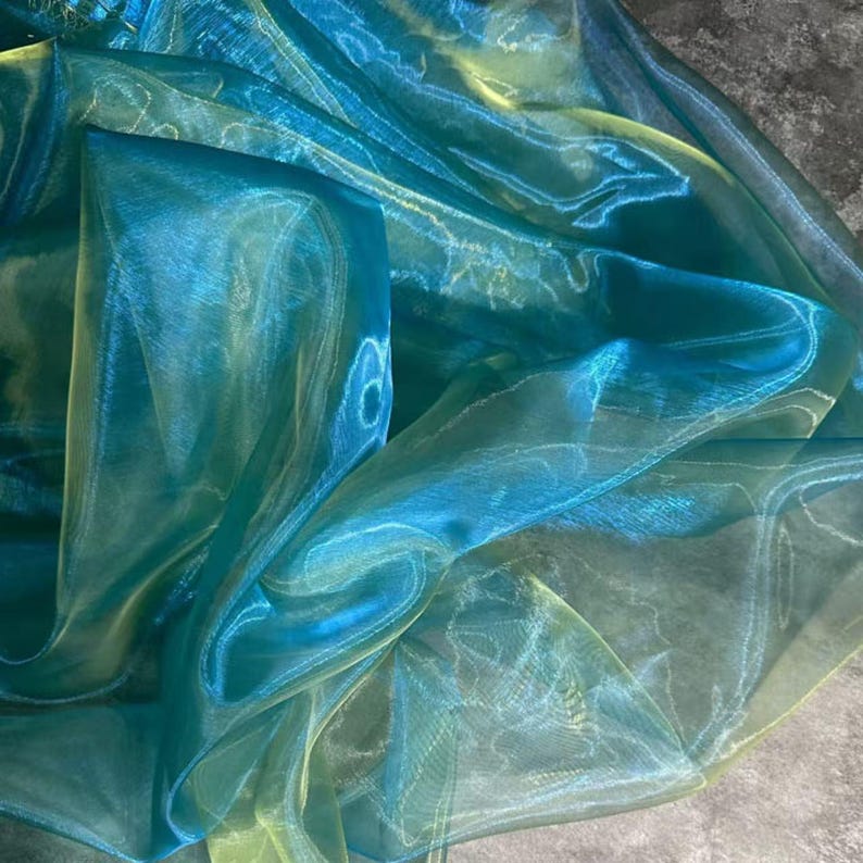 Teal Iridescent Organza - Liquid Holographic Sheer Fabric for Fantasy ...