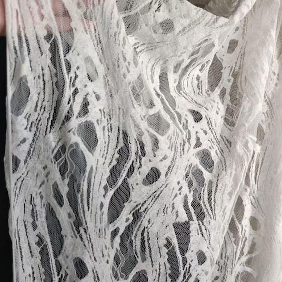 Soft White Lace Fabric with Wave Texture, Cotton Nylon Blend Sheer