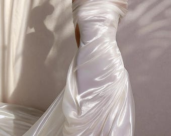 Pearl Satin Organza - Liquid Sheen Fabric for Wedding Dresses, Luxury Decor, Evening Gowns