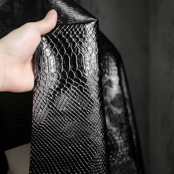 Matte Black Python PU, Heavy Texture Leather, Structured Coat Fabric