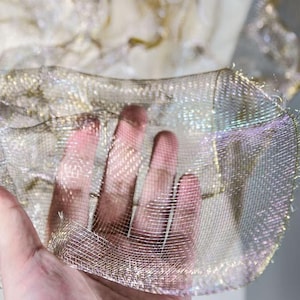 Cloud Mist Rigid Sculptural Mesh, Wire-Frame Shapeable Fabric for Futuristic Fashion & Dimensional Cutting Art champagne gold