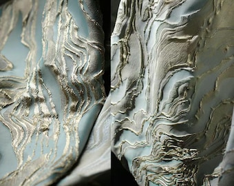 Lake Blue Double Face Jacquard - Textured Fabric for Chinese Core & Artistic Wear