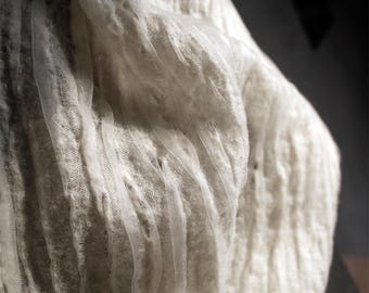 Textured Wool Linen Blend - Beige Sheer Fabric for Couture Sewing, Modern Decor, Sculptural Dress
