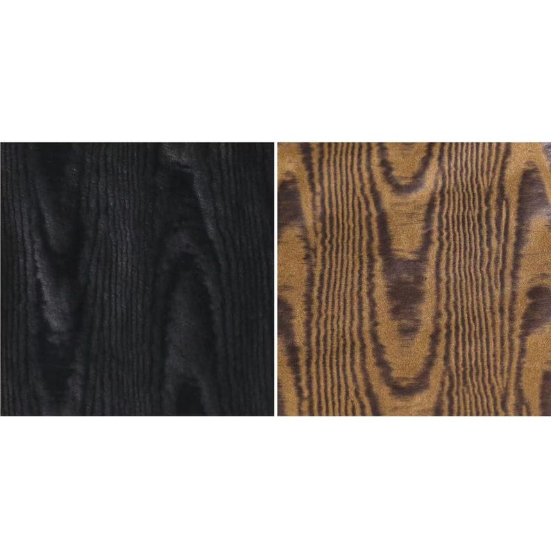 Puede incluir: Una imagen dividida que muestra dos texturas de veta de madera distintas. El lado izquierdo presenta un patr&oacute;n de veta de madera negro profundo, mientras que el lado derecho muestra un patr&oacute;n de veta de madera marr&oacute;n medio.