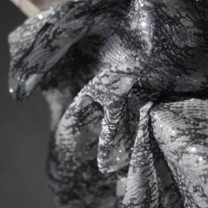High-End Small Sequins Double-Layer Lace | Dark Small Flower Vine All-Over Lace | White Mesh Base + Black Sheer Lace Thread-Integrated