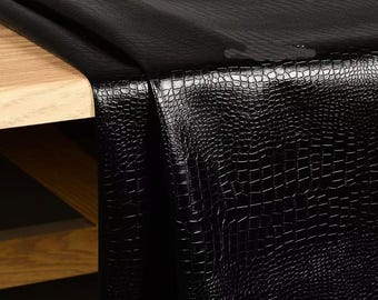 Black White Crazy Crocodile PU Leather - Soft Textured Faux Leather for Costumes, Fashion Accents