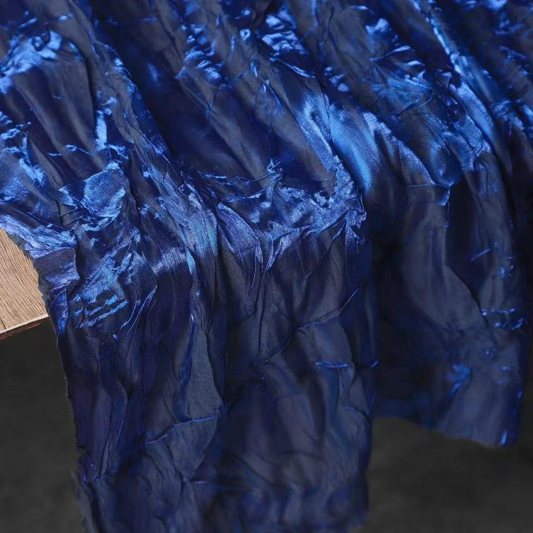 Deep Blue Water Ripple Crepe, Creative Irregular Pleated Wave Mesh for ...