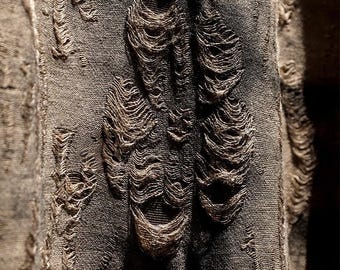 Bark Texture Burnout Knit, Distressed Dye Fabric, Steampunk Design Textile