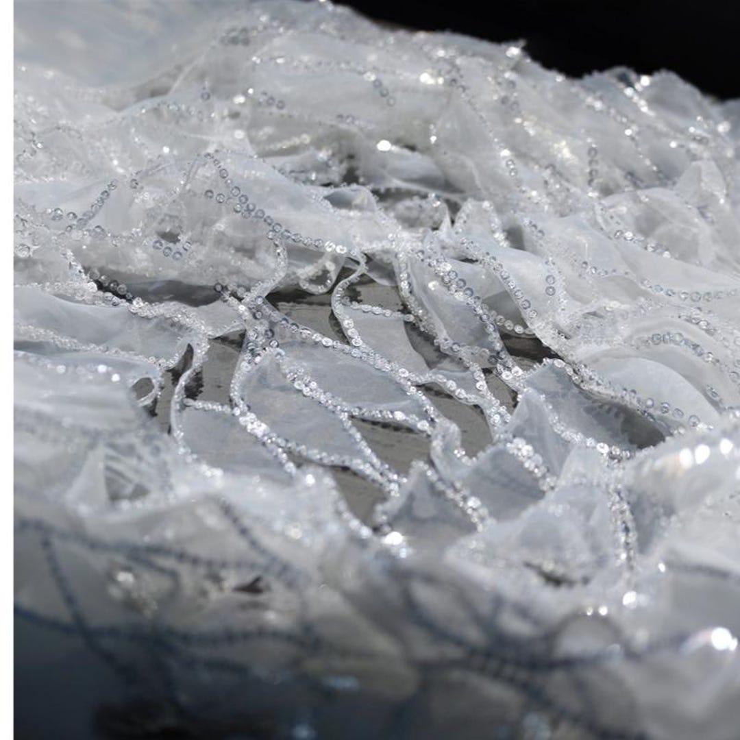 Sheer Mesh Rhinestone Crystal Mesh Fabric - White Beaded Sheer Tulle With Rhinestones for ...