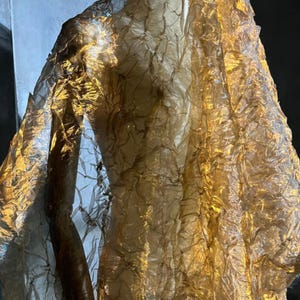 Gold-Bronze Iridescent Organza - Crushed Water Wave Sheer for Ethereal Couture & Veils