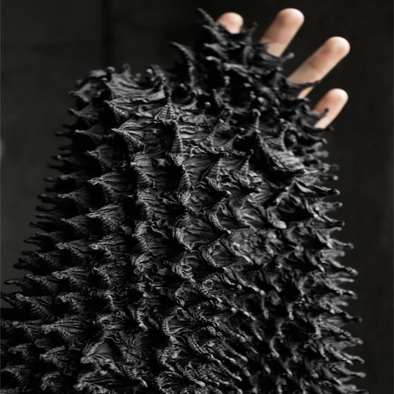 Black Durian Textured Fabric, Sea Urchin Inspired Handmade, Designer Apparel Bag Material