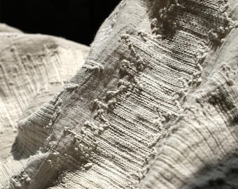 Embroidered Relief Jacquard Linen, Upcycled Textured Fabric for Heirloom Decor & Avant-Garde Fashion
