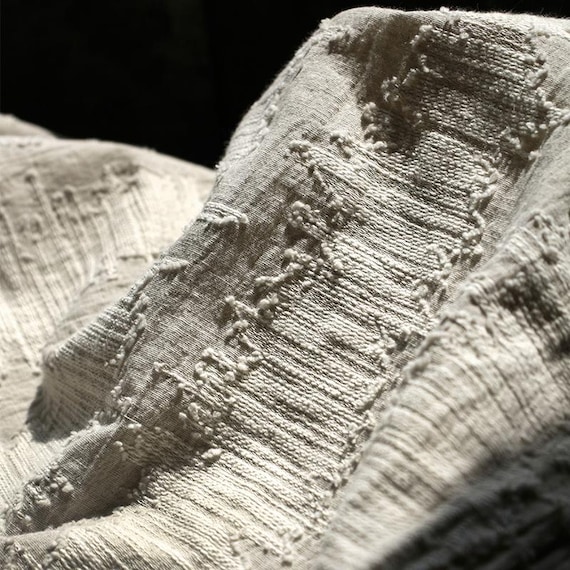 Embroidered Relief Jacquard Linen, Upcycled Textured Fabric for Heirloom Decor & Avant-Garde Fashion