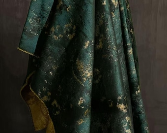 Forest Green Reversible Jacquard, Textured Luster Vintage Fabric, Luxury Decor & Gown Material