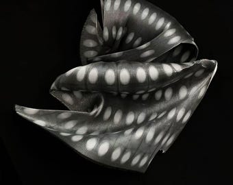 Silver Moon Dot Matrix Pleated Sculptural Fabric, Hand-Dyed Metallic Textile for Avant-Garde Fashion