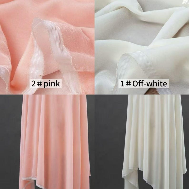May include: The image showcases two fabric samples: a soft pink and an off-white. The pink fabric is labeled "2 # pink," while the off-white is labeled "1 # Off-white." The bottom half of the image displays the draped fabric in each color.