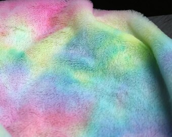 Rainbow Watercolor Sherpa Fabric - Plush Gradient Coral Fleece for Coats & Blankets