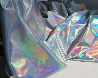 Cuero TPU arcoíris holográfico plateado, tejido elástico iridiscente con efecto espejo para zapatos, cosplay, material fluorescente.