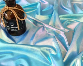 Aqua Holographic Stretch Film - Transparent Iridescent Fabric for Dance Costumes, Stage Backdrops & Lighting