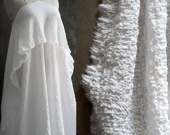 White Stone Texture Cotton Fabric - Heavy 3D Jacquard for Shirts & Tops
