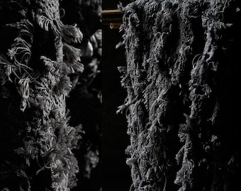 Wasteland Cut-Out Jacquard Cotton, 3D Heavy Texture Fringe Fabric, Gray Black Crinkle Designer Textile