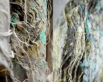 Retro Green Burnout Fabric, Moss Texture, 3D Fringe, Stretch Apparel Textile