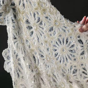 Ivory Plush Snowflake Sequin Embroidered Hollow Knit, Reconstructed Creative Textile for Winter Fairy Coats