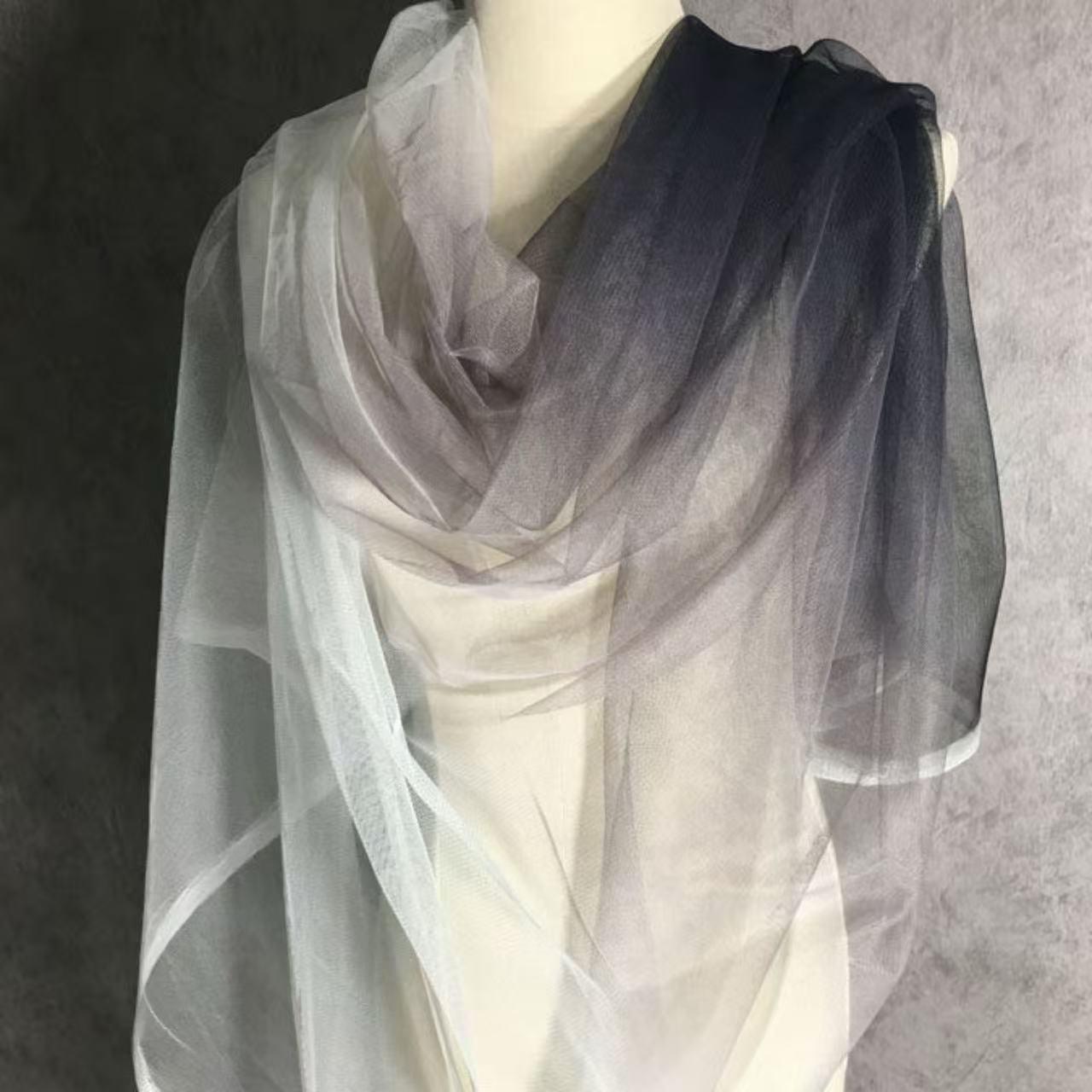 Black White Gradient Reinforced Tulle | Drape Durable Sheer Fabric