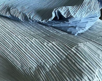 Vintage Blue Pleated Fabric - Stiff Textured Crinkle Cloth for Sculpting & Art