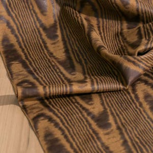 Vintage Moire Wood Grain Faux Suede Coated Fabric, Textured Stretch Leather for Designer Jackets
