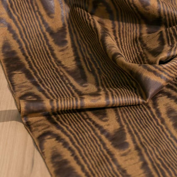 Vintage Moire Wood Grain Faux Suede Coated Fabric, Textured Stretch Leather for Designer Jackets