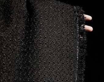 Black Wool Melton Fabric - Heavy Textured Coating for Coats & Skirts