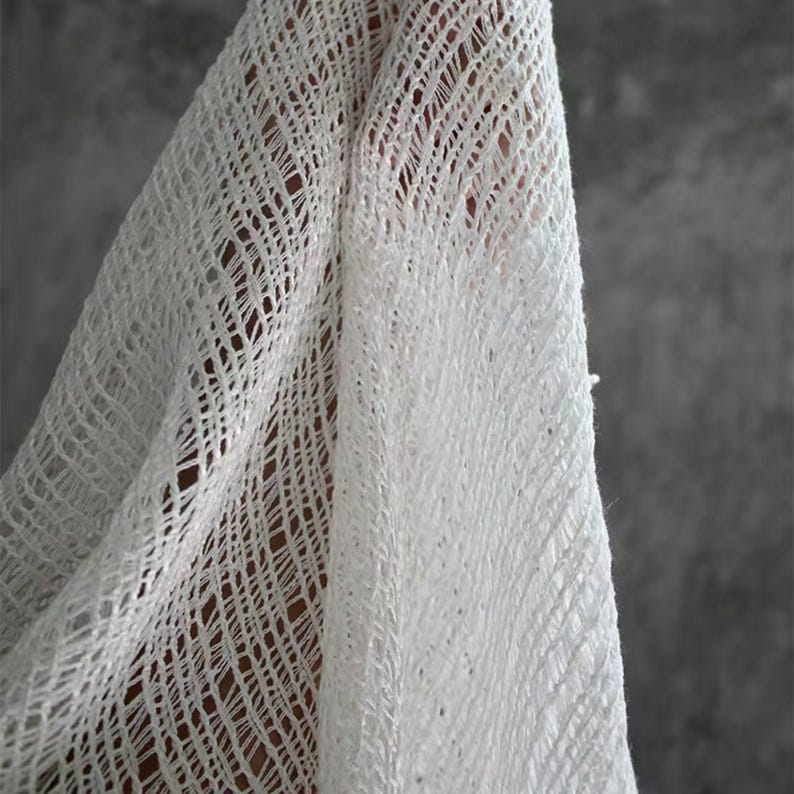 Linen Gauze Openwork Fabric, Natural Beige Textured Cloth for Airy ...