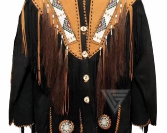 Chaqueta vintage de ante con flecos: estilo vaquero occidental