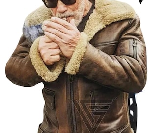 Chaqueta bomber de piel de oveja auténtica hecha a mano para hombre: chaqueta de vuelo de invierno