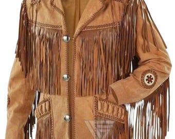 Chaqueta vaquera vintage de gamuza con flecos: estilo vaquero trenzado