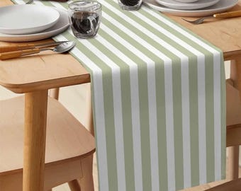 Sage Green Stripe Table Runner Farmhouse Kitchen Dining Table Decor Modern Rustic Centerpiece Reusable Holiday Party Wedding Runner