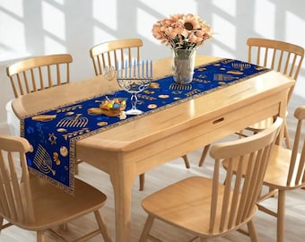 Camino de mesa de Hanukkah, lino, decoración para festividades judías, menorá de Hanukkah, Festival de las Luces, decoración de cocina y comedor, regalo de Hanukkah, decoraciones de Hanukkah