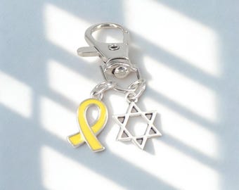 Llavero de cinta amarilla "Tráelos a casa Israel", dije de estrella judía de David, llave de solidaridad con Israel, regalo judío significativo, pro-Israel