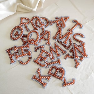 Pearl patches, Pearl Alphabet Iron-On Patches, Rhinestone and Pearl Iron On Letter patches, Letter Patches Pearl, Rhinestone Alphabet patch