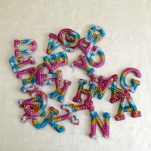 Pearl patches, Letter Patches Pearl, Pearl Alphabet Iron-On Patches, Rhinestone and Pearl Iron On Letter patches, Iron on Alphabet Patches