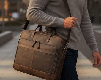 Bolso de viaje personalizado de piel de grano superior para portátil de 18”, maletín, cartera, portátil, tableta o bandolera.