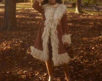 Vintage 70s Mouton Fur Coat: Brown Lamb Shearling, Balloon Sleeves