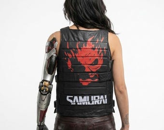 Chaleco de Johnny Silverhand Cyberpunk 2077, chaleco de cuero para cosplay, chaleco de motociclista para videojuegos, chaqueta cyberpunk, disfraz de Halloween, atuendo unisex, regalos