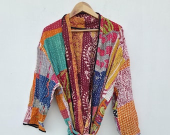Handgemaakte kantha-kimono | Vintage sari-badjas | Boho-jas | Duurzame mode | Boho-kleding