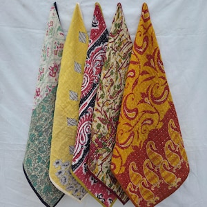 Kantha Kitchen Towel Set of 5: Upcycled Cotton Indian Dish,tea and hand Towels