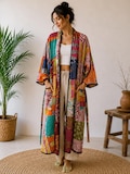 Vintage Kantha Patchwork Kimono Robe, Handmade Cotton Sari Dressing Gown, Boho Lounge Wear, Sustainable Bathrobe, Free Size Women Cover Up product logo