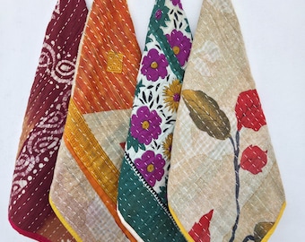 Lot de 5 torchons de cuisine Kantha : jetés de torchons en coton bohème coloré faits main