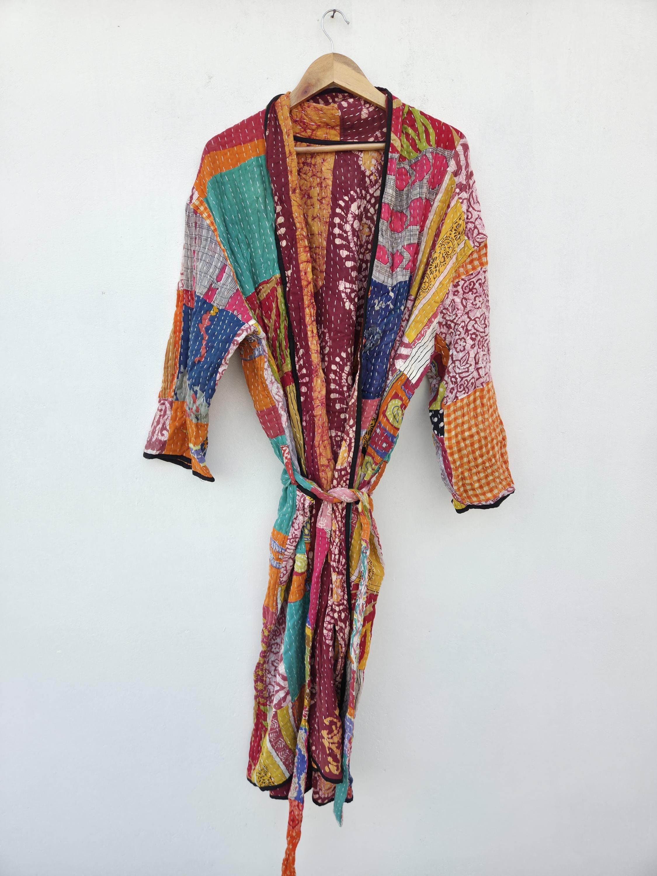 Kantha Robe Handmade Kantha Kimono | Vintage Sari Robe | Boho Jacket | Sustainable ...