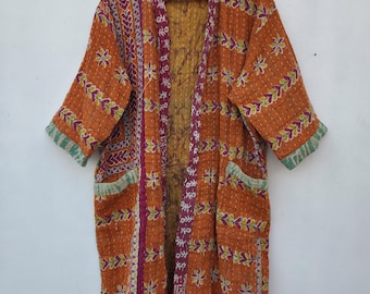 Handgefertigte Kantha Kimono Jacke 10 Teile: Vintage Floral Cotton Bademantel